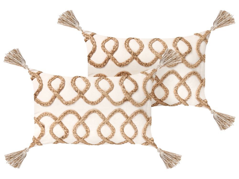 Lot de 2 coussins décoratifs INCANA 30 x 50 cm Coton Beige Motif géométrique