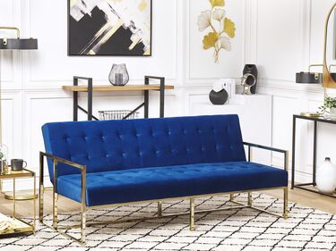 Velvet Sofa Bed Navy Blue MARSTAL