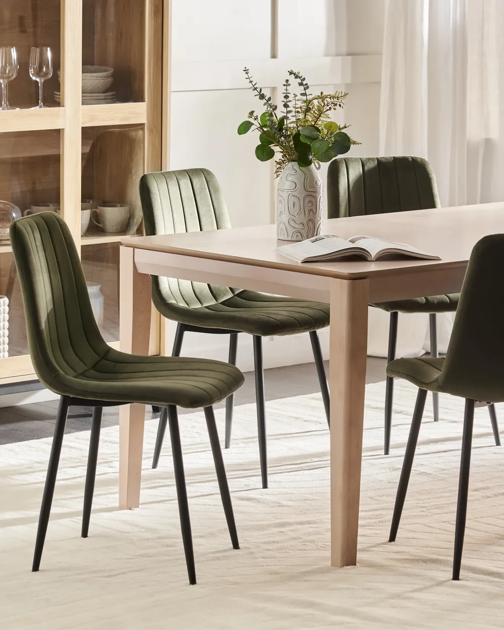 Set of 4 Dining Chairs KALISPELL Velvet Olive Green