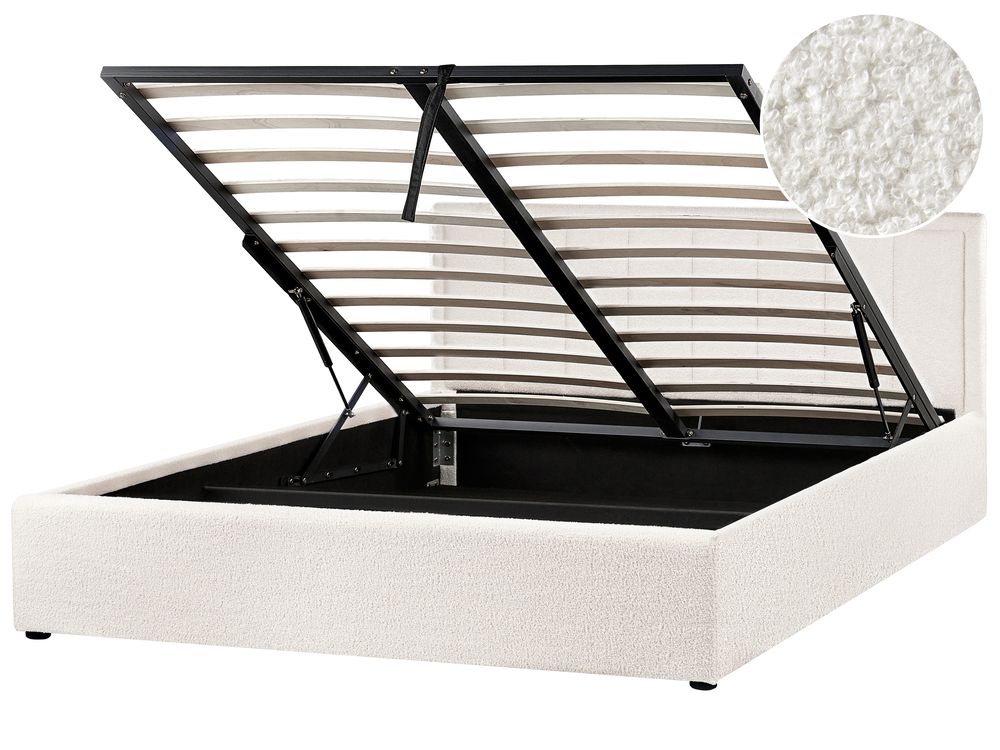 Letto contenitore MONTLAUR Bouclé Bianco 160 x 200 cm