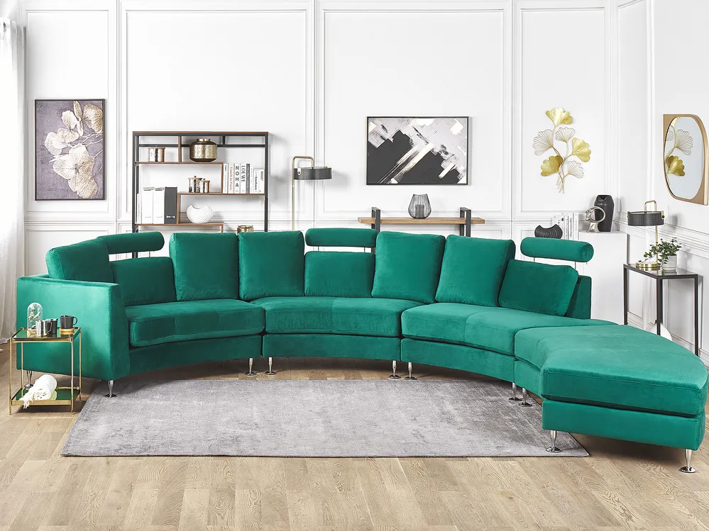 Sofa półokrągła dla 7 osób ROTUNDE Welur Ciemnozielony