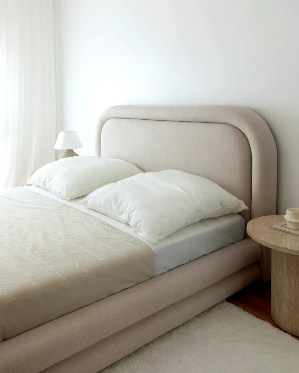 Bed Faux Linen LAVARDENS 160 x 200 cm (EU King Size) Light Beige_1020308