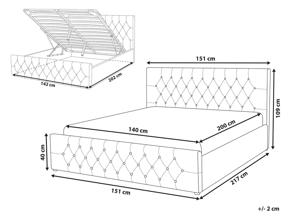 Ottoman Bed AMIENS Fabric Light Grey 140 x 200 cm (EU Double)_976139