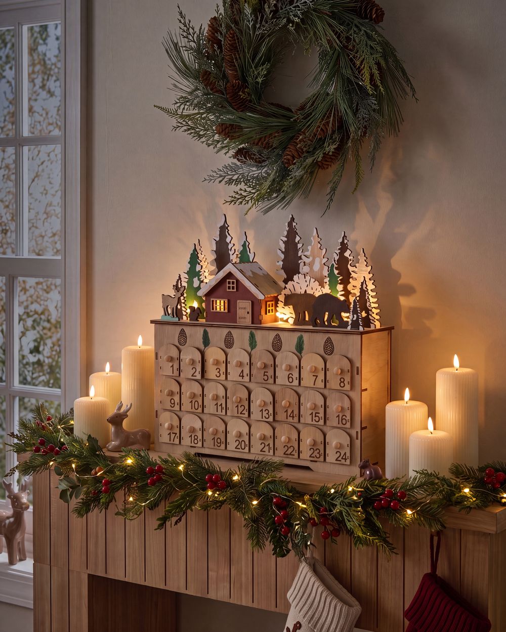 Decorazione natalizia LED HELIN 33 cm Calendario dell'Avvento Marrone chiaro