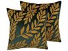 Set di 2 cuscini decorativi in velluto motivo a foglie 45x45cm verde smeraldo MISTLETOE_769254