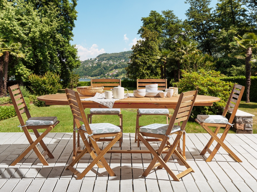 Set of 6 Outdoor Seat Pad Cushions Diamond Pattern Green and White TOLVE Beliani