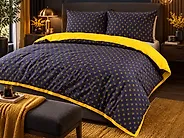 Set Copripiumino WALLINGFORD 135 x 200 cm Raso di Cotone Blu_1179657