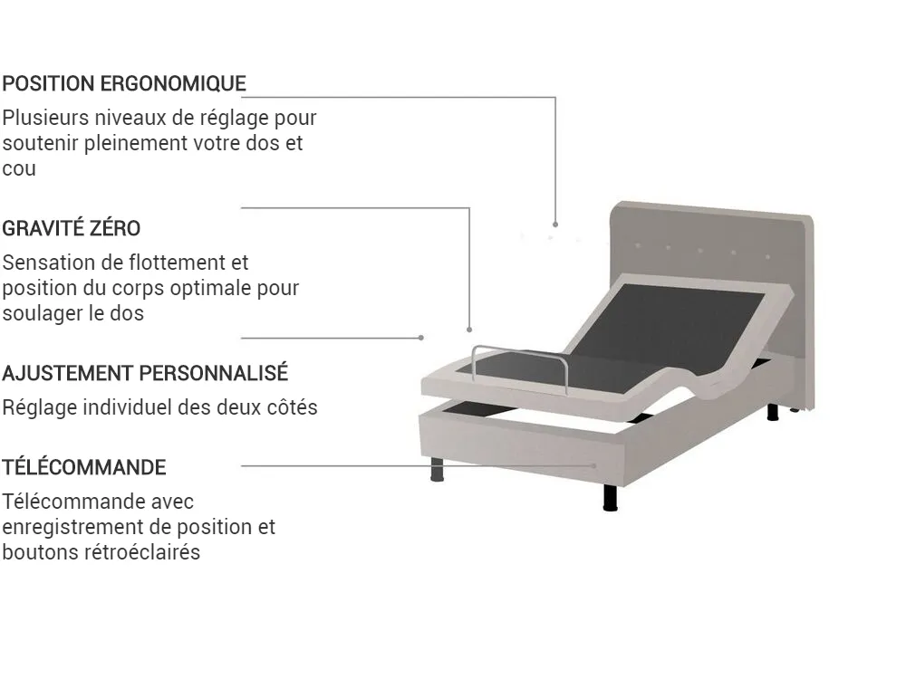 Lit réglable Tissu DUKE 80 x 200 cm Beige_771767