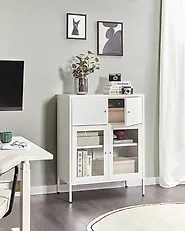 Glass Display Sideboard ESHOLT 80 cm Metal White_1174108