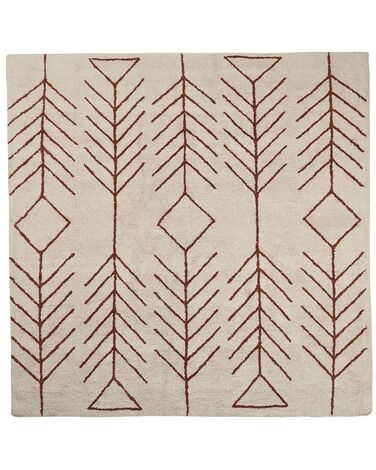Teppich Baumwolle beige 200 x 200 cm geometrisches Muster Kurzflor AKOREN