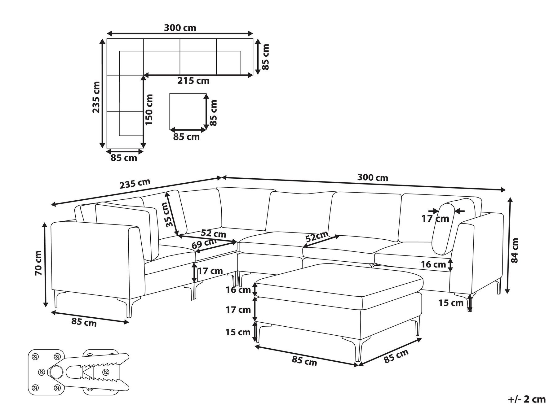 Modular Corner Sofa 6 Seater EVJA with Ottoman Velvet Navy Blue Right Hand_859842