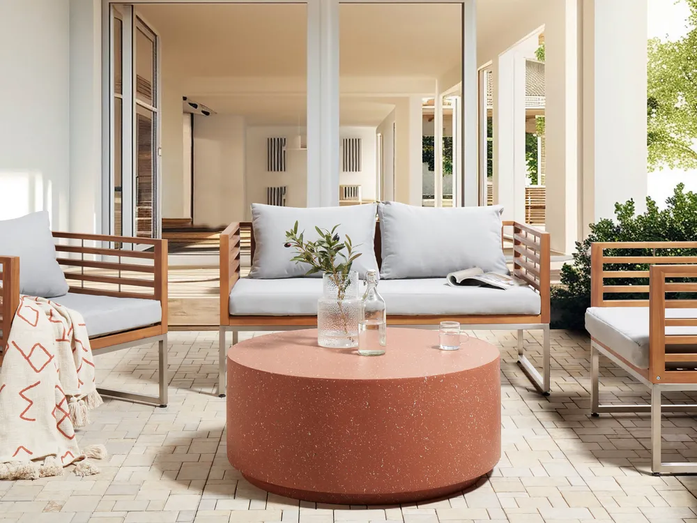 Coffee Table TREZZO 90 cm 90 cm Terrazzo Effect Red