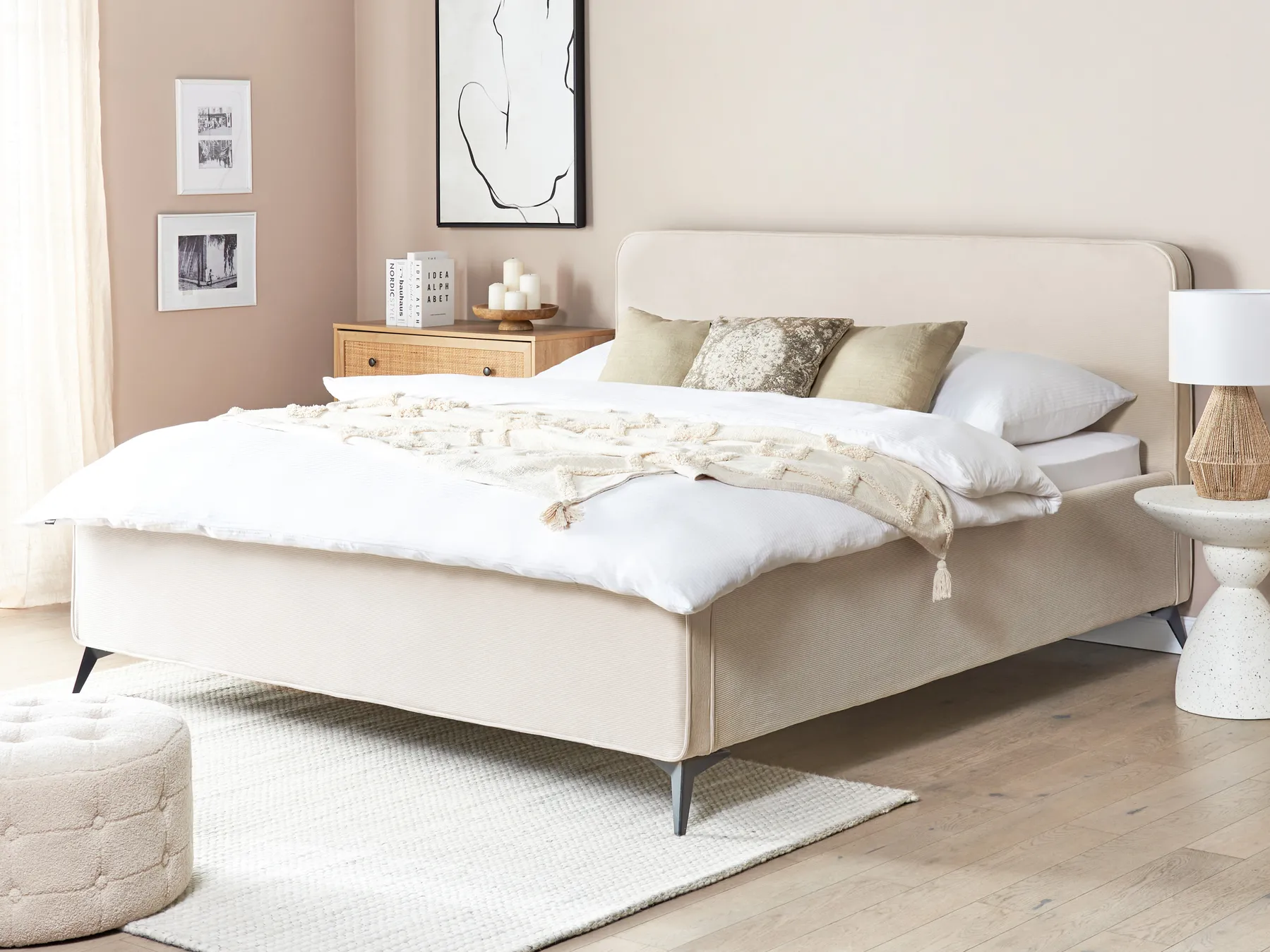 Bed Corduroy VALOGNES 180 x 200 cm (EU Super King) Light Beige_876579