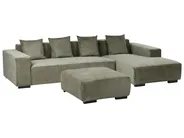 Corner Sofa 4 Seater LUNGO with Ottoman Corduroy Green Left Hand_962281