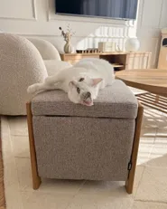 Storage Pouffe EDLAND Fabric 45 cm Beige_1192861