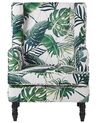 Fauteuil bergère en tissu blanc motif feuilles avec repose-pieds assorti SANDSET_776320