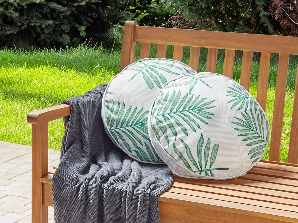Set of 2 Outdoor Cushions Leaf Pattern 40 cm Beige and Green POGGIO Beliani.es