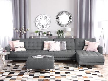 Left Hand Modular Fabric Sofa with Ottoman Grey ABERDEEN