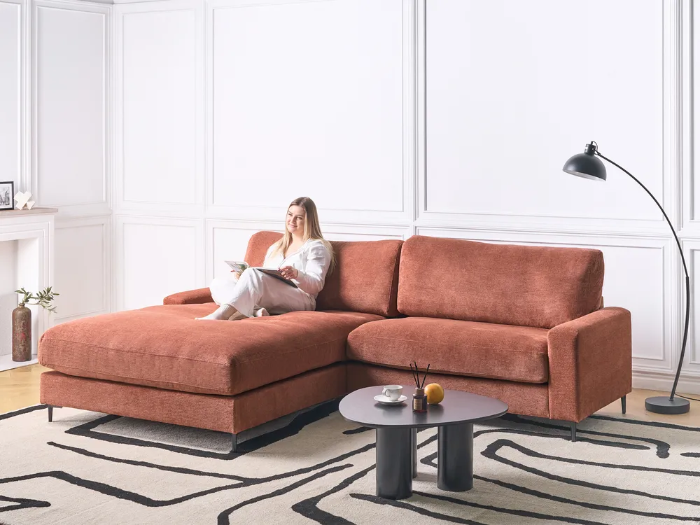 Corner Sofa 3 Seater MALOY Fabric Light Red Right Hand_950248