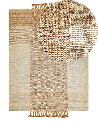 Teppich Jute sandbeige 140 x 200 cm geometrisches Muster Kurzflor HAMZALAR