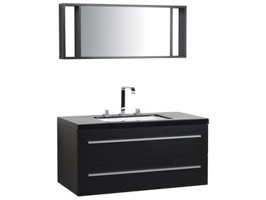 Badrumsmöbler väggskåp spegel och tvättställ svart ALMERIA