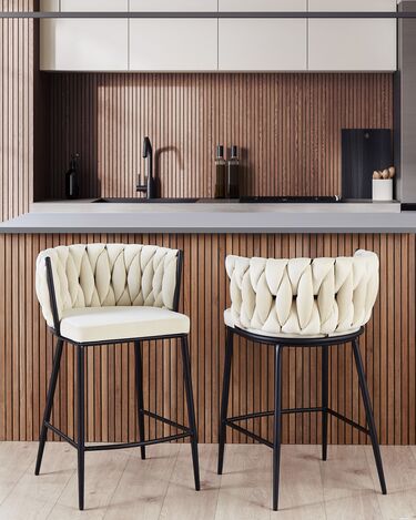 Set of 2 Velvet Bar Chairs Light Beige MILAN