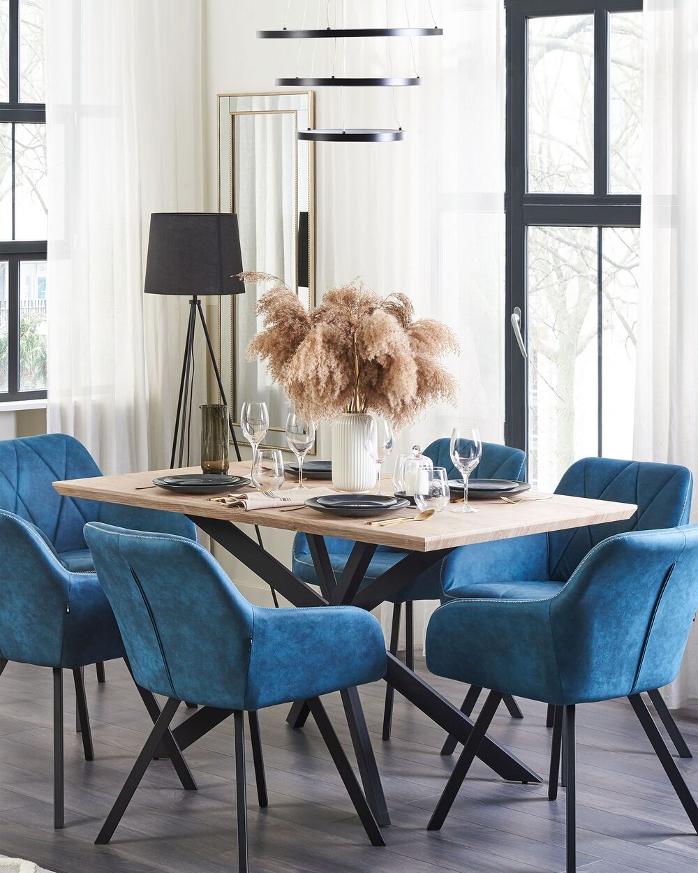 Set of 2 Fabric Dining Chairs Blue MONEE Beliani.cz