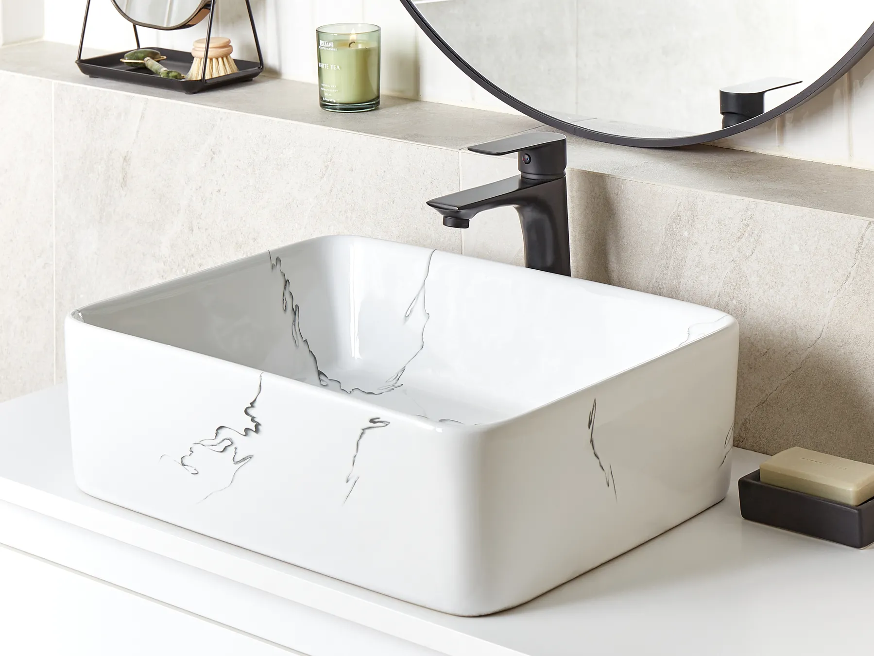 Countertop Basin HOPI 490 x 380 mm Ceramic White Marble_922223
