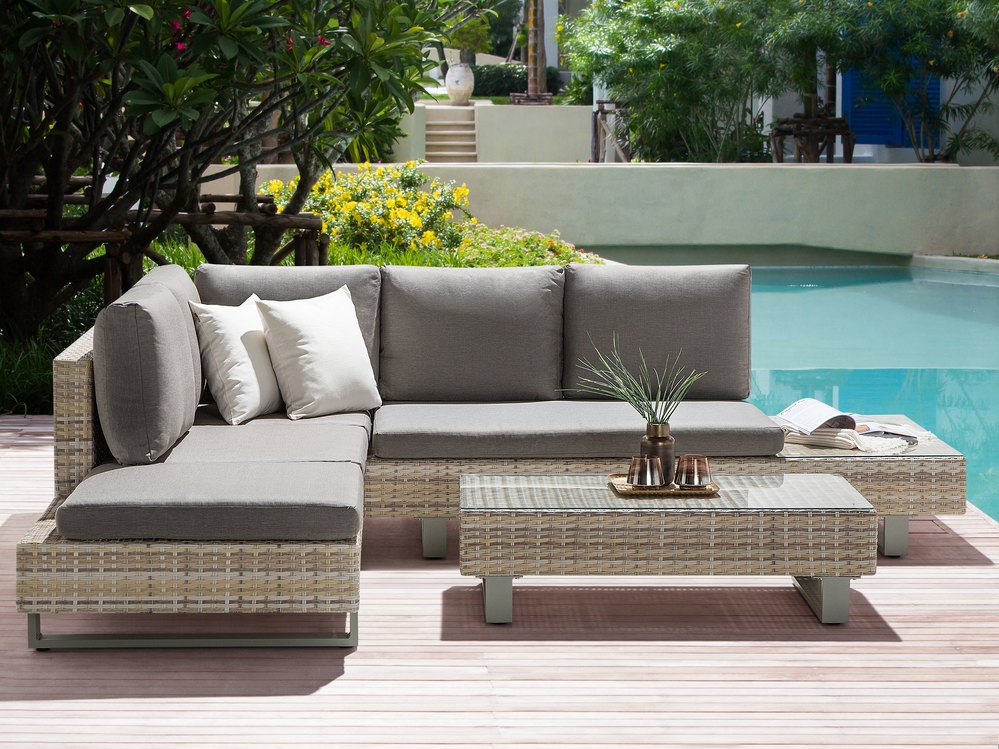 Lounge Set LANCIANO PE Rattan Grey Reversible 5 Seater Beliani