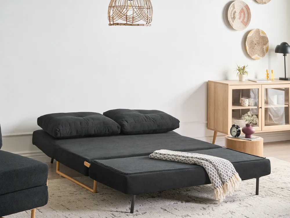 Sofa Bed 3 Seater JERSLEV Fabric Black_1013006