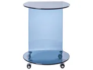 Side Table MINTO with Wheels Tempered Glass Blue_1032582