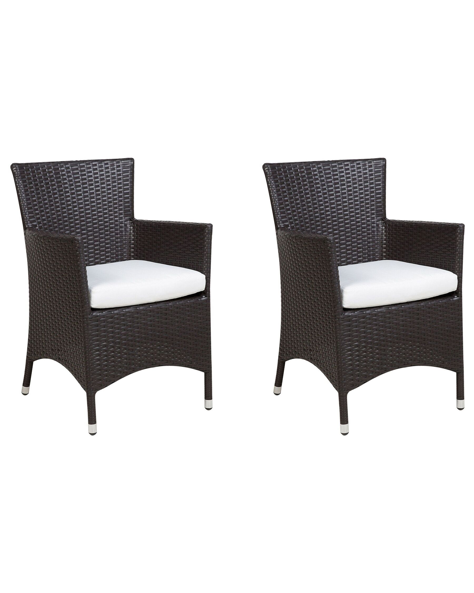 Conjunto de 2 sillas de jardín de ratán marrón oscuro/blanco crema ITALY_763402