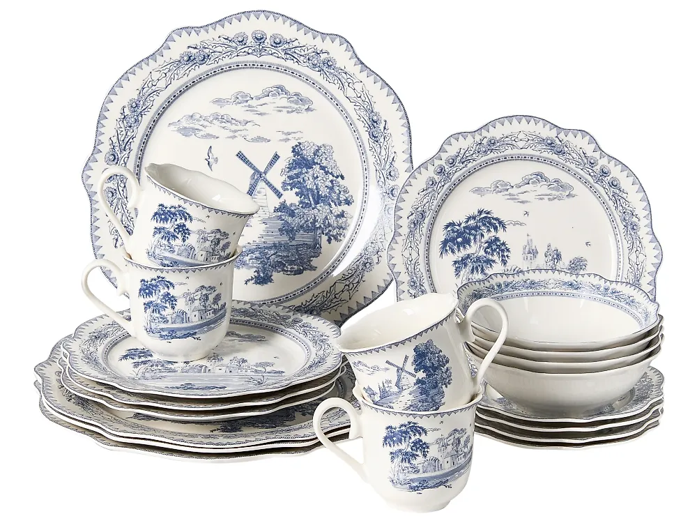Set med 20 matserviser BAY LEAF Porslin Vit/ Blå