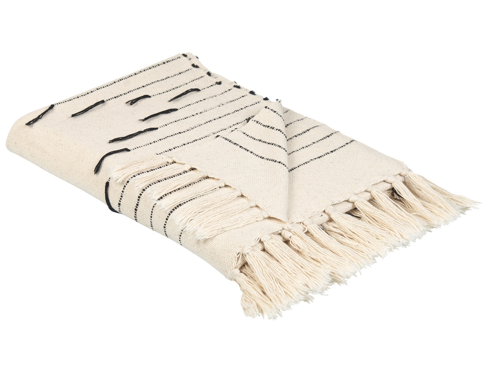 Cotton Blanket 130 x 170 cm Light Beige and Black ULUYOL Beliani