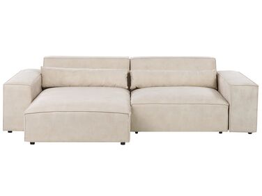 Canapé d'angle 2 places à droite modulable en velours beige HELLNAR