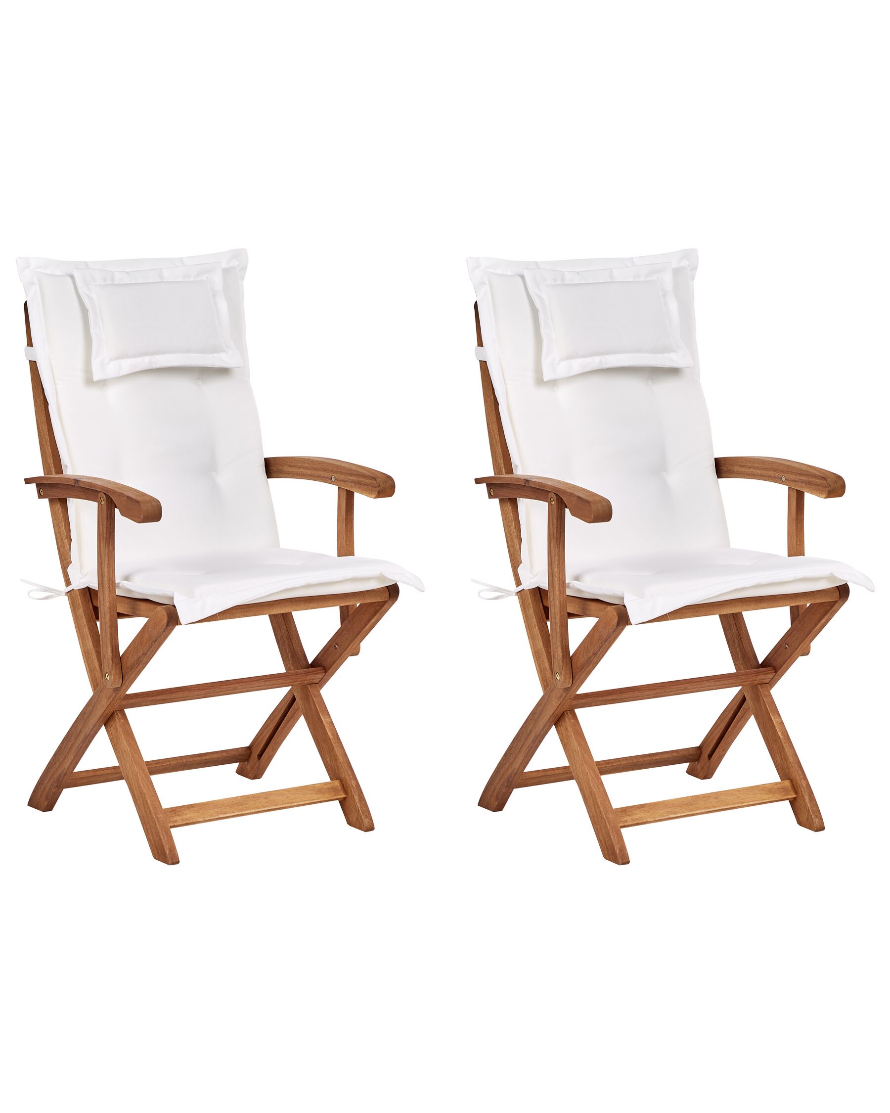 Set di 2 sedie da giardino legno di acacia chiaro con cuscini bianco sporco MAUI II_926470