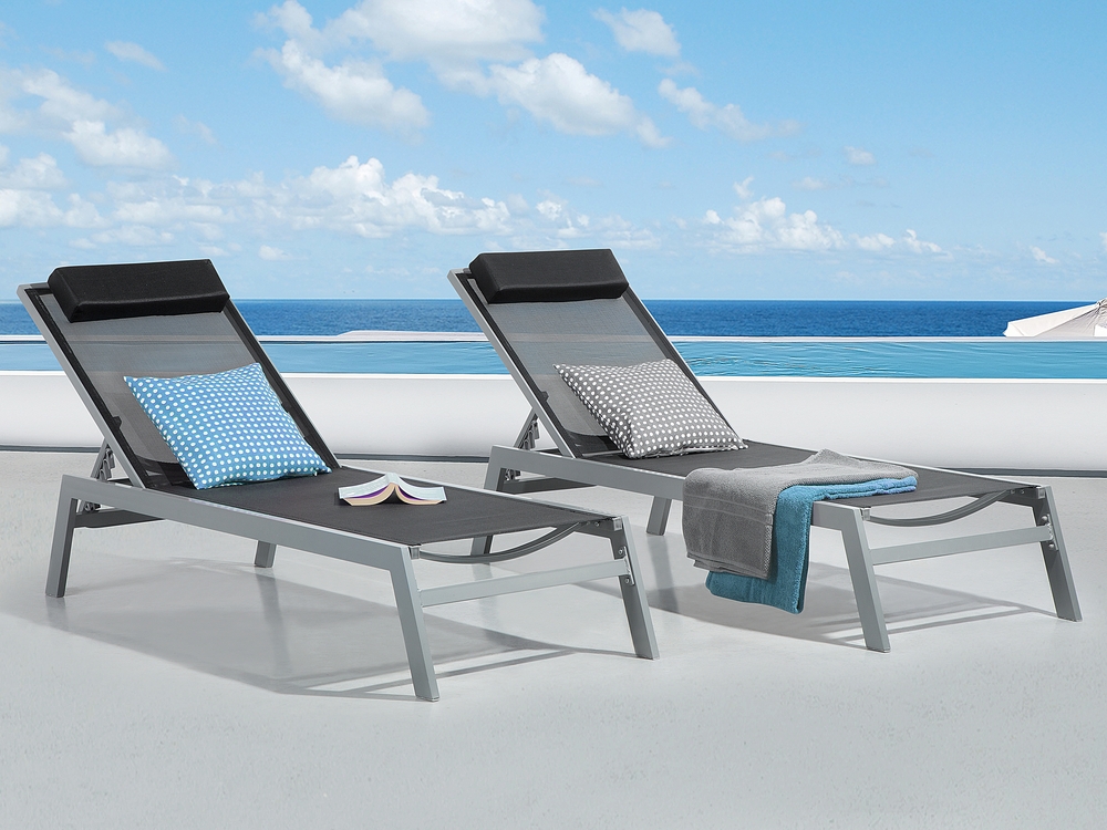 Aluminium Reclining Sun Lounger Black CATANIA II Beliani.cz