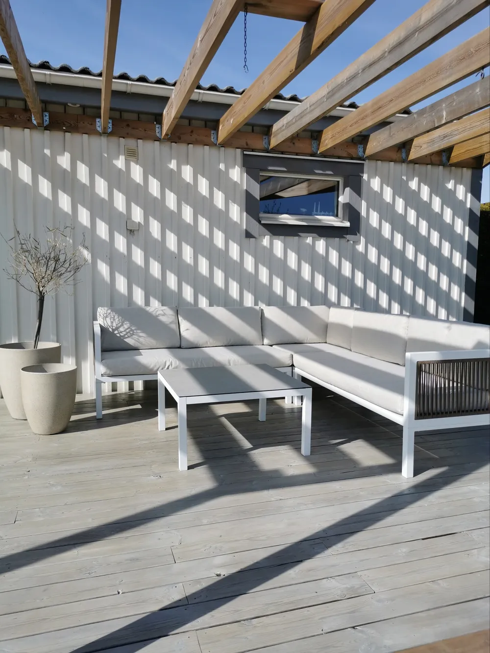 Garden Corner Sofa with Table 4 Seater BORELLO Metal Beige Left Hand_829557