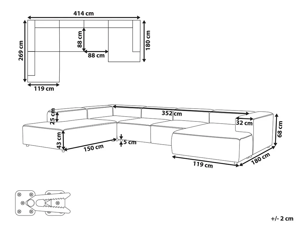 Modular Corner Sofa 5 Seater ARDAL Corduroy Taupe Right Hand_1011180