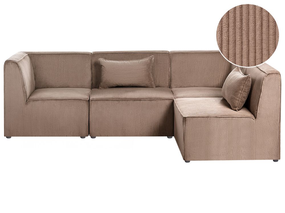 Modular Corner Sofa 4 Seater LEMVIG Corduroy Dark Beige Left Hand