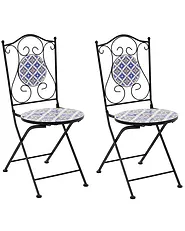 Set de 2 scaune de grădină SIPONTO Pliabil Metal Alb/Albastru_1155764