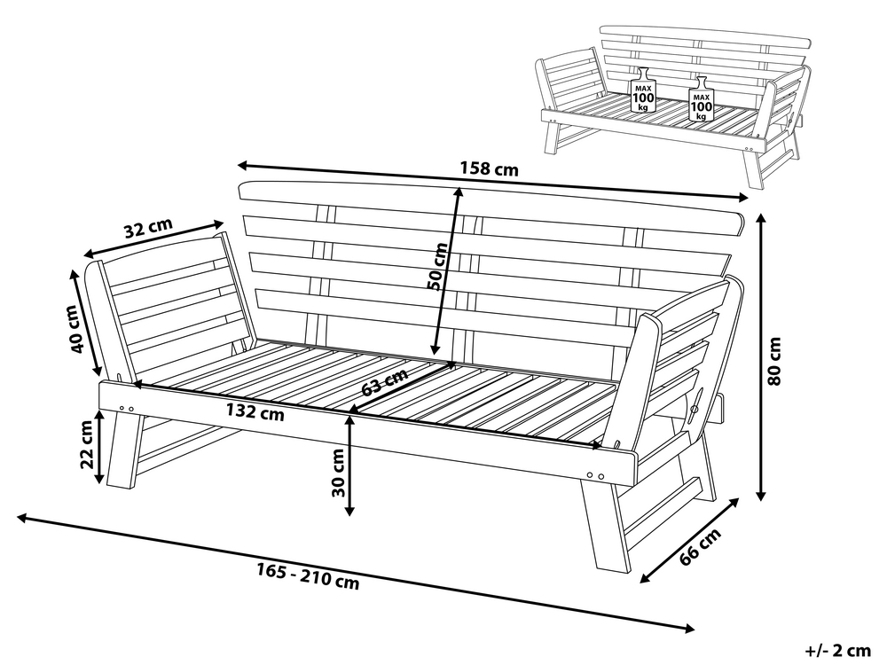 Eucalyptus Wood Garden Bench 210 cm with Grey Cushion PORTICI Beliani
