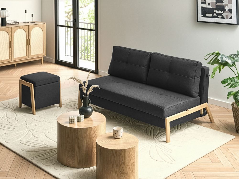 Living Room Set 3 Seater EDLAND with Pouffe Fabric Black