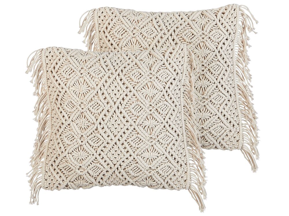 Set of 2 Decorative Cushions PATTAN 45 x 45 cm Cotton Beige Geometric Pattern