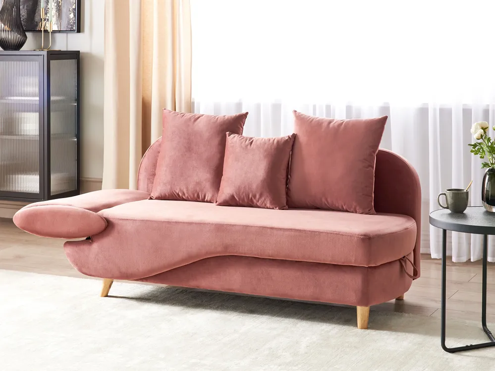 Left-Hand Chaise Longue MERI with Storage Velvet Pink_931639