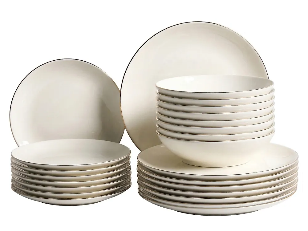 Tafelservice 24-teilig CUMIN Porzellan Cremeweiß / Gold