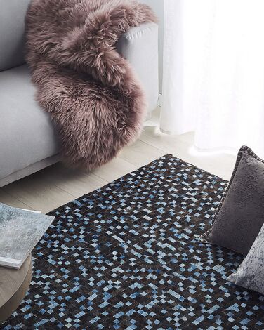 Cowhide Area Rug 160 x 230 cm Brown and Blue IKISU