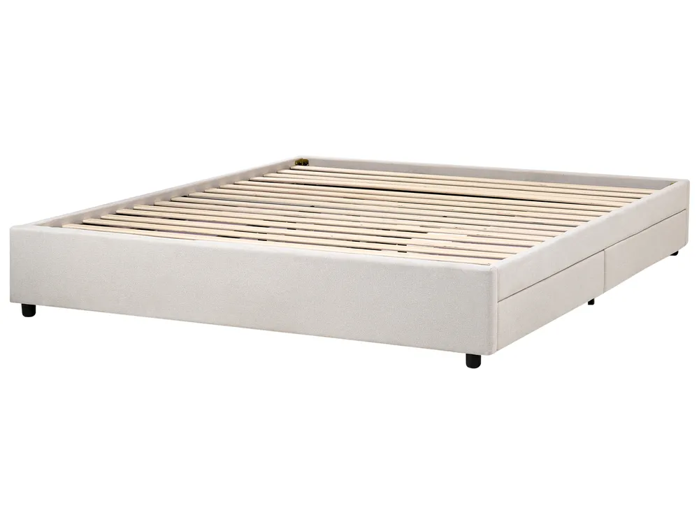 Bed with Storage Drawers without Headboard PRADES Fabric Light Beige 180 x 200 cm (EU Super King)_996150