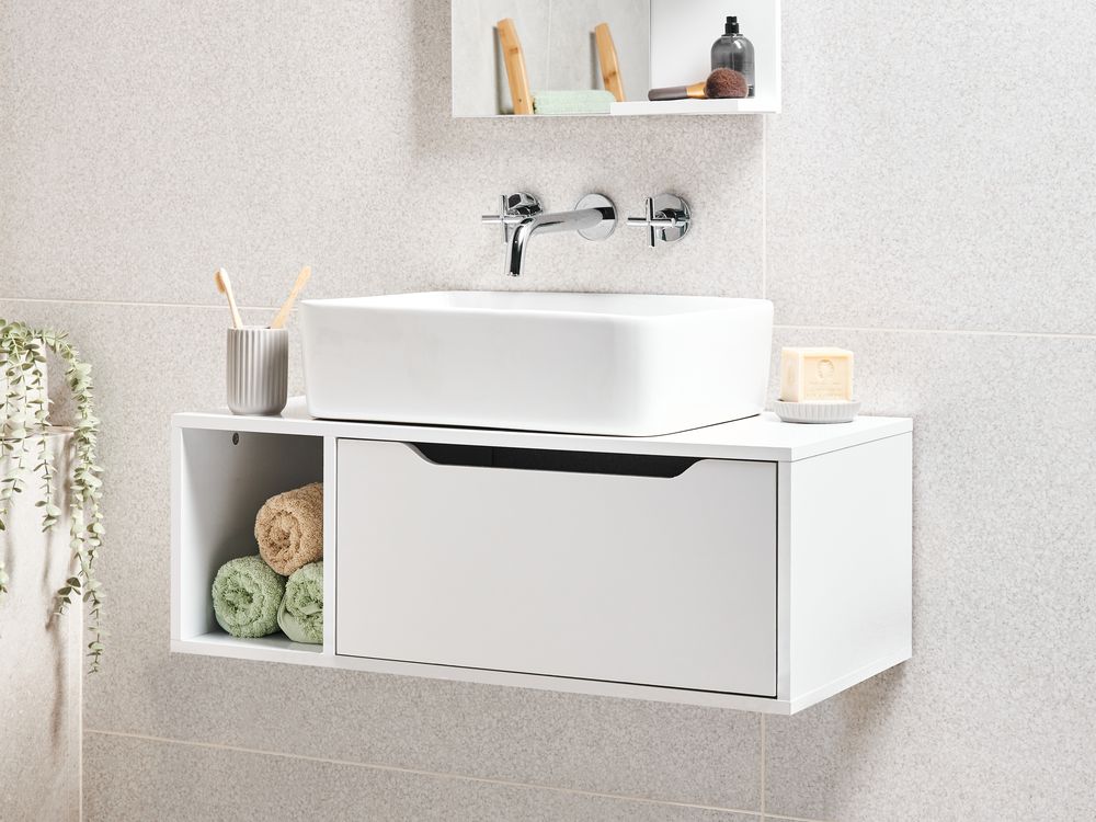 Wandmontierter Waschbeckenunterschrank CASCAVEL 80 cm Weiss