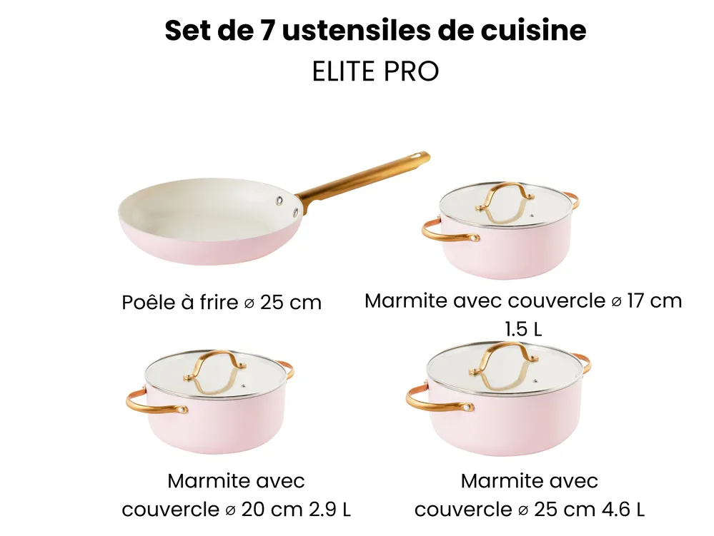 Ensemble de 7 pièces d'ustensiles de cuisine ELITE PRO Rose pastel_992839